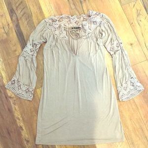 POL tan lace bell sleeved tunic dress size medium